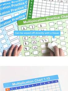 10pcs Erasable Multiplication & Division Table Whiteboards + 2pcs Erasable Markers + 1pc Eraser, Double-Sided Math Teaching Aids For Students Classroom - Multicolor - View 6