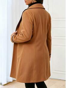Women's Plus Size Lapel Double-Breasted Long Sleeve Long Coat, Perfect Choice For Autumn/Winter - Khaki - View 3