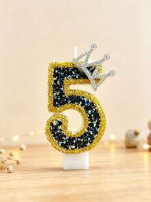 Crown Rhinestone Number Birthday Candles, Black & Gold Glitter Cake Topper With Drip-Proof Holder, 0-9 Numbers, Luxury Royal Style For Boy 1st Birthday, Sweet 16, 21st Milestone Celebration, Prince Theme Party Dessert Table Decor - Multicolor - View 16