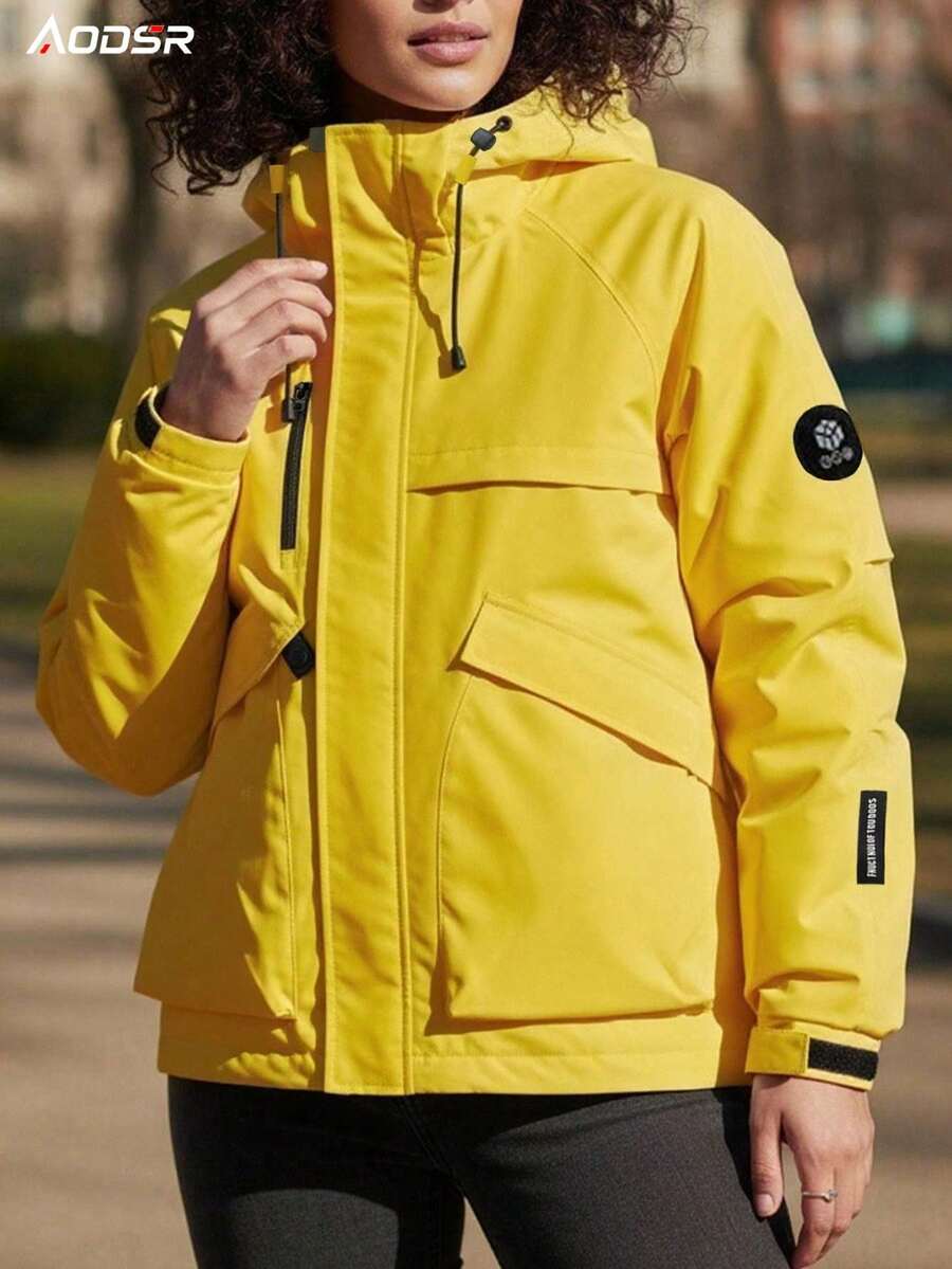 AODSR Women's Hooded Softshell Cargo Jacket, Outdoor Hiking Camping Utility Coat Sports Yellow - Yellow - View 1