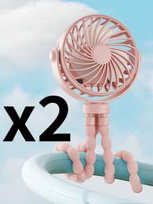 1pc Octopus Baby Stroller Fan, USB Rechargeable Portable Quiet Mini Handheld Folding Fan With LED Night Light, 3-Speed Adjustable, Suitable For Travel And Camping - Pink 2 Pieces - View 3
