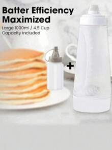 1-2pcs Manual Recirculating Dough Mixing Dispenser Bottle 1000ml, Dough Mixing Bottle; Dough Cream; Mixing Bottle Pancake, Pancake Cream Dispenser Bottle With Ruler, Pancake Cream Bottle, Small Transparent Sauce Bottle. - Clear - View 9