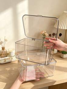 1pc Transparent Dust-Proof Flip Cover Storage Box, Suitable For Hair Clips, Headbands, Elastic Bands, Desktop Organizer, Stackable Drawers, Applicable For Vanity, Bathroom, Gift For Girlfriend,Room Decor, Minimalist - View 3