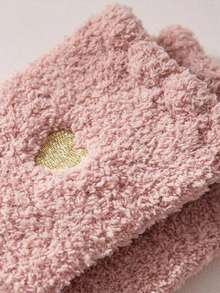 2/5 Pairs Women Heart Embroidery Fuzzy Crew Socks, Soft Cozy Coral Fleece Mid Calf Socks, Warm Fluffy Winter Home Socks Multi Pairs Random - Multicolor - View 3