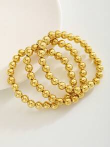 3件組 8MM 金色圓珠疊戴手鍊 女孩可愛精緻分層兒童飾品 開學日常配戴 生日派對禮物 - 三件套-8mm - 查看 2