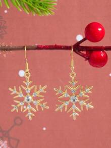European And American Style Minimalist Christmas Snowflake Earrings, Suitable For Holiday Party Wear - Gold - View 2