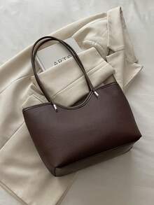 2026 Autumn/Winter Women's Retro Tote Handbag, Colorblock Patchwork Shoulder Bag, Commuter Underarm Bag - Coffee Brown - View 8