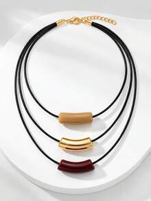1 dây chuyền nữ vintage 3 lớp dây thừng đen phối hạt acrylic cong nhiều màu, phong cách layer, phù hợp đeo hàng ngày, làm quà tặng lễ tết, đi chơi và du lịch - vòng cổ - Xem 3