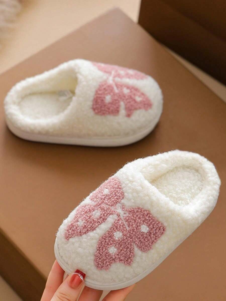Children's Autumn/Winter Plush Bowknot Slippers, Girls' Fashion Indoor Home Warm Plush Slippers - White - View 1