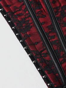 Yuwenier Fashion Vintage Women's Shapewear Halter Neck Lace Front Hook Back Ribbon Suitable For Girls Outings, Dates, Halloween Outfits - Burgundy - View 7