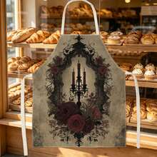 1pc Halloween Vintage Crow & Rose Print Apron - Sleeveless Halter Design, Durable & Comfortable Fit, Featuring Vintage Frame, Crow & Dark Red Rose Pattern, Suitable For Cooking, Baking & Home Cleaning, Household Cleaning, Housework Apron, Hand-Painted Gardening Apron, Fun Holiday Gift - Multicolor - View 5