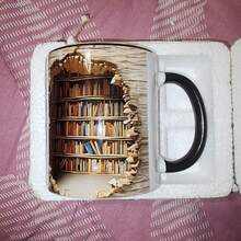 1pc 11oz Ceramic Coffee Mug - 3D Bookshelf Pattern, Unique Beverage Cup Suitable For Book Lovers, Available In Multiple Colors - Multicolor - View 12