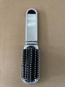 Shiny Electroplated Silver Folding Comb With Small Mirror, Compact And Portable - Silver - View 8