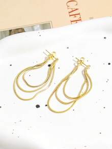 1 Pair Metal Chain Earrings, European & American Style Personalized Fashion For Women & Girls - Gold - View 5