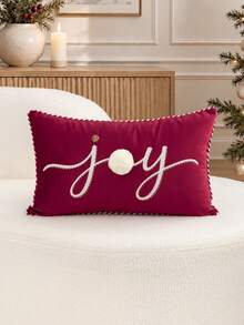 1件裝聖誕紅色Joy字母刺繡枕套,適合室內裝飾、聖誕裝飾,四季通用,不含枕芯 - 紅色 - 查看 2