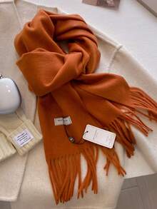 1pc Solid Women Scarf Faux Cashmere Solid Color Warm Tassel Scarf Soft Shawl For - Multicolor - View 39