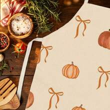 1pc Autumn Vintage Pumpkin & Bow Print Apron - Sleeveless Halter Design, Durable And Comfortable Fit, Featuring Pumpkin And Bow Pattern, Suitable For Cooking, Baking And Home Cleaning, Household Cleaning, Housework Apron, Hand-Painted Handmade Gardening Apron, Fun Holiday Gift - Multicolor - View 7