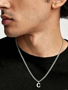 1pc 26 Letters Necklace For Men, Daily Wear, Banquet, Party, Wedding, Valentine's Day Gift - Steel - View 15