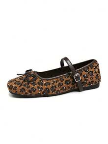 Women's New Autumn Comfortable Flat Shoes With Leopard Print Fabric, Rhinestone Bow Decor And Buckle Design, Nightclub Style Suitable For Parties, Holidays And Vacations - Brown - View 6