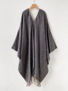 1pc Minimalist High-End Solid Color Plaid Faux Mink Fur Collar Cape Shawl - Multicolor - View 10