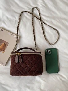 Autumn And Winter Suede Coffee Colored PU Material Women's Handbag, Exquisite And High-End Adjustable Chain Shoulder Strap Shoulder Bag/Crossbody Bag - Coffee Brown - View 8
