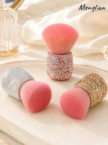 1 Piece Rhinestone Mini Face Makeup/Nail Clean Brush With Ultra Soft Dense Bristles. Portable For Blush And Loose Powder Setting Application, Suitable For Daily Makeup And Summer Trip, Essential Cosmetic Beauty Tool - Multicolor - View 5