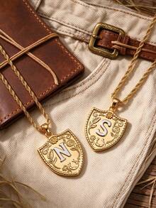 1pc Fashion 26 English Initial Embossed Beaded Chain Necklace, Suitable For Daily Wear, Best Jewelry Gift Choice For Women And Men (Hat Sold Separately) - Gold - View 10
