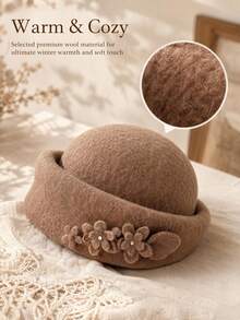 Solid Color 3D Flower Decor Elegant Beret - Adjustable - View 6