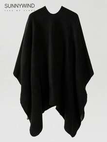 1pc Women's Solid Color Polyester Warm And Versatile Elegant Casual Shawl, For Daily Use For Dress - Black - View 3