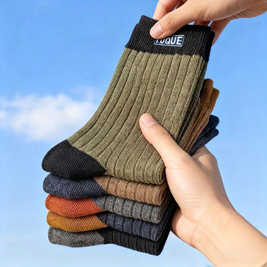 1/5/10 Pairs Men's Mid-Calf Socks - Suitable For All Seasons -- Casual Daily Wear, Outdoor Sports, Business Style, Machine Washable And Hand Washable, Simple Solid Color Pattern - Multicolor - View 1