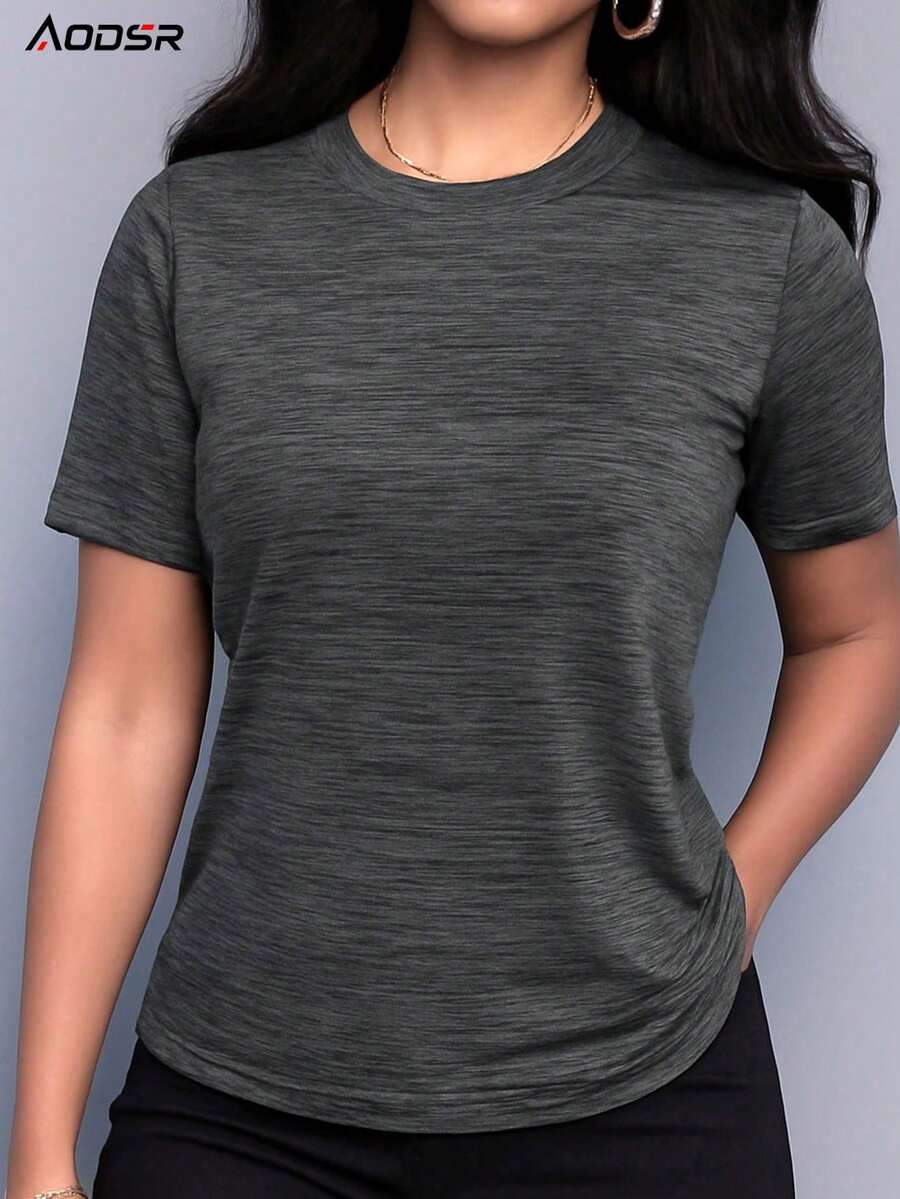 AODSR Women's Dark Gray Floral Gray Round Neck Short Sleeve T-Shirt, Regular Fit, Casual Basic Style, Suitable For Daily Wear, Sports, Summer - Grey - View 1