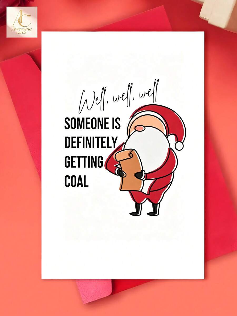 Humorous Santa Christmas Greeting Card, Cartoon Santa Checking List Funny Quote, Playful Xmas Card For Best Friend, Hilarious Holiday Wishes For Christmas Celebration - One Size Fits All - View 1