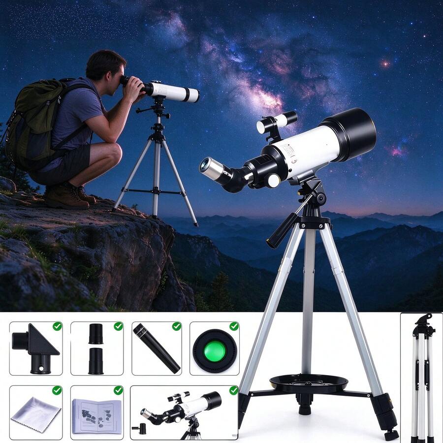 1pc Professional Tripod Astronomical Telescope, F30070 Beginner And Adult High Definition Refracting Telescope, Portable Space Star Observation Telescope For Astronomy Beginners, Outdoor Stargazing Gift - Multicolor - View 1