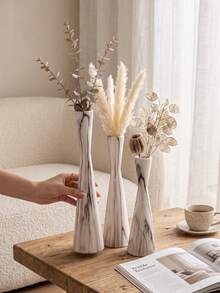 Marble Pattern Slim Waist Vase,Suitable For Living Room, Bedroom, Coffee Table, Wedding, Boho Farmhouse Style Decoration.Home Accent Ornament, Dry Floral Container, Table Centerpiece, Aesthetic Room Decor, Wedding Table Decoration. - Classic Fashion Style - View 1