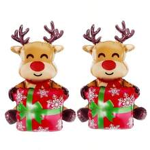 1/2pcs Christmas Reindeer Balloons, Large Reindeer Balloons, Suitable For Christmas Birthday Party Decoration, Holiday Party, New Year's Eve Decoration - Christmas Gift Box Reindeer - View 6