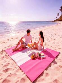 1pc Pure White Garden Picnic Mat, Mini Oversized Beach Mat, Compact Lightweight Durable. Perfect For Travel, Camping And Picnic. Also As Valentine's Day Gift For Girlfriend. Adult Oversized Design, With 4 Small Yellow Stakes And Storage Bag, Enjoy Beach And Outdoor Garden Adventure Fun - B - View 12