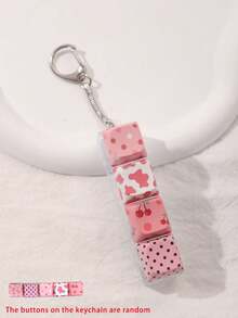 4/3/2/1 Key Sweet Pink Cherry Cow Polka Dot Pattern Cube Keychain, Lightweight & Durable, Decorative Spring Clip, Bag Charm, Key Ring, Suitable For Men & Women, Backpack Decoration, Wallet Pendant, Car Key, Handbag Accessory, Daily Commute, Holiday Gift, Party Favor, Christmas Valentine's Day Birthday Wedding Gift - Multicolor - View 15