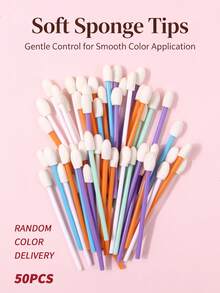 50Pcs Disposable Sponge Tip Makeup Wands, Multi-Color Random Delivery,Portable Cosmetic Tool For Home & Travel Use - Multicolor - View 2