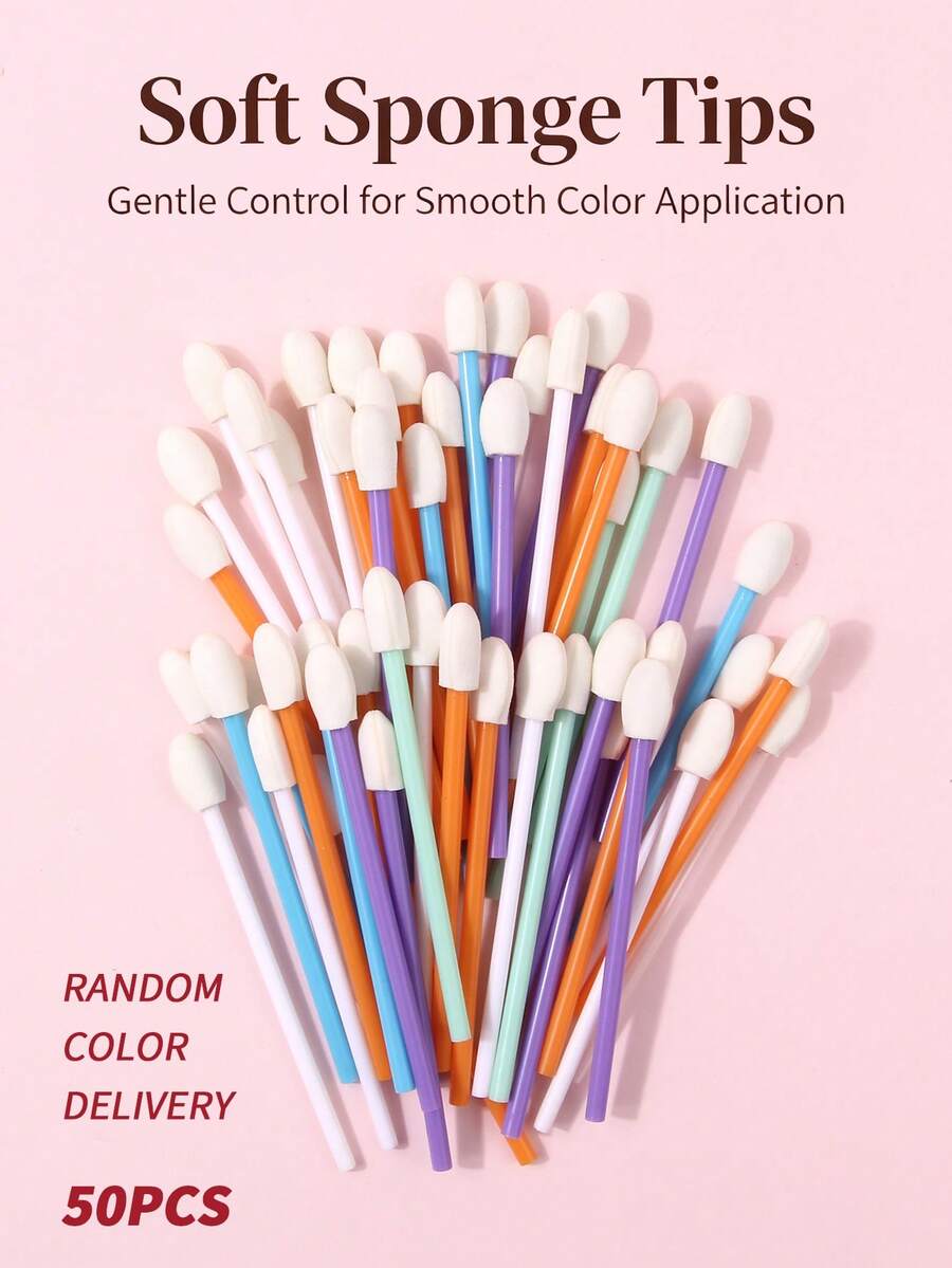 50Pcs Disposable Sponge Tip Makeup Wands, Multi-Color Random Delivery,Portable Cosmetic Tool For Home & Travel Use