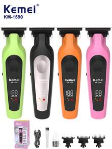 Kemei Professional Electric Hair Clipper, 0mm Zero-Gap Trimmer, Wireless USB Rechargeable Clipper With LED Display, Stainless Steel T-Blade, Suitable For Men's Shaving And Haircut Trimming, Perfect For Barbershops And Everyday Use. - Multicolor - View 2