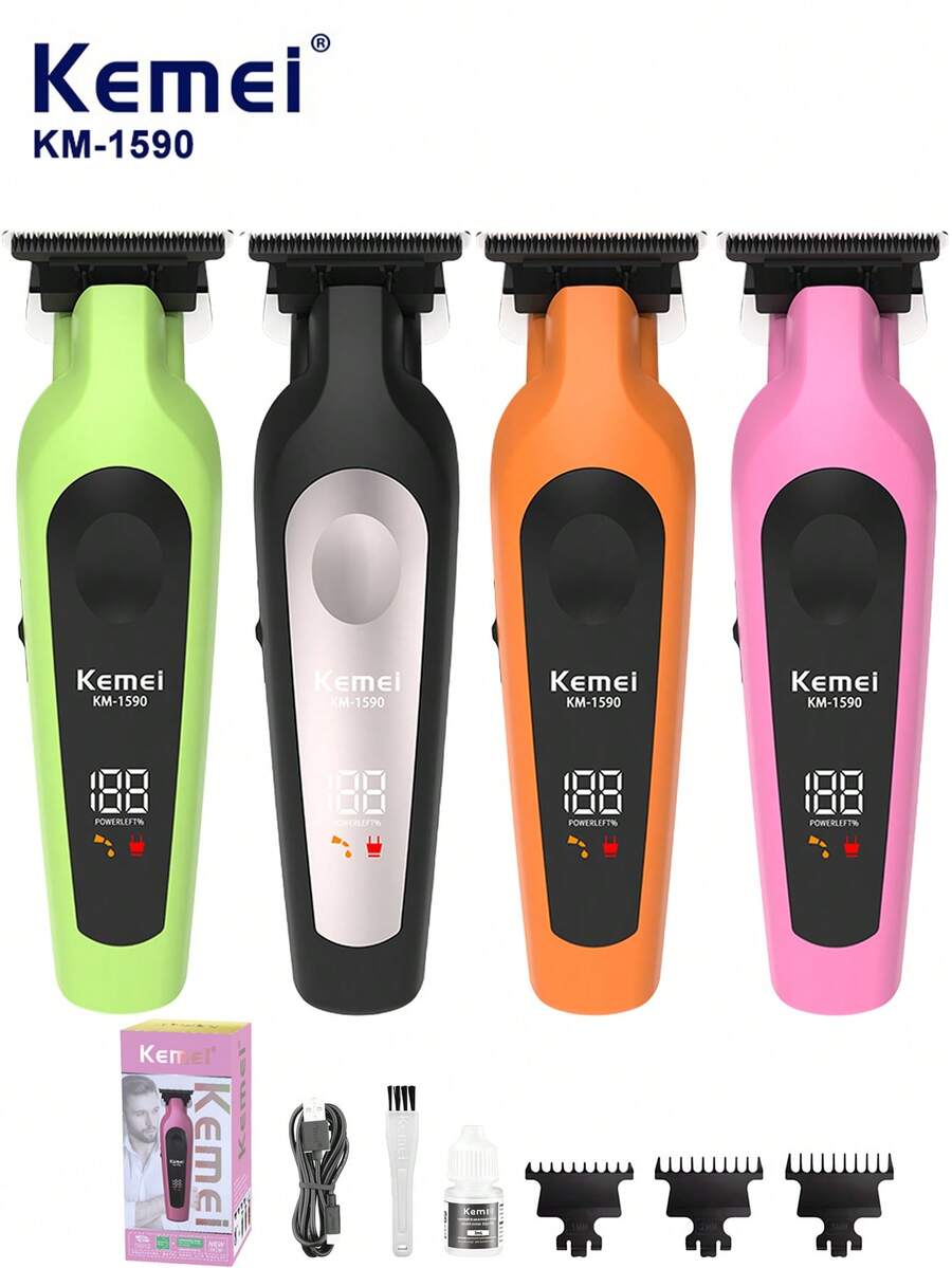 Kemei Professional Electric Hair Clipper, 0mm Zero-Gap Trimmer, Wireless USB Rechargeable Clipper With LED Display, Stainless Steel T-Blade, Suitable For Men's Shaving And Haircut Trimming, Perfect For Barbershops And Everyday Use.