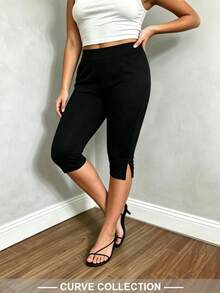 Plus Size Women Black Tight-Fitting Bermuda Shorts For Outdoor Streetwear - Black - View 2
