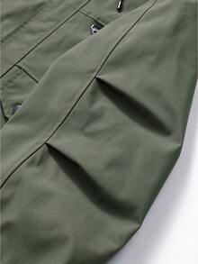Men's Street Tough Style Multi-Pocket Military Hooded Jacket, Loose Fit Plus Size Outdoor Hiking, Stream Trekking, Camping, Versatile Jacket For Autumn/Winter - Army Green - View 11