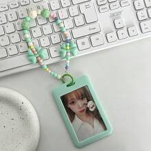 Ins Slide Cover Solid Color 3-Inch Card Holder Mint Green Bow Knot Wristlet Keychain ID Badge Holder Card Sleeve Photo Protector Idol Photocard Protector For Students, K-Pop Fans, Office Workers, Photocard Storage, ID Protection, Campus Commute, Office Use, Portable, Birthday Gift, Holiday Gift, Merchandise Collection, Best Friend Gift, Desk Storage, Display - A - View 4