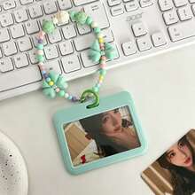 Ins Slide Cover Solid Color 3-Inch Card Holder Mint Green Bow Knot Wristlet Keychain ID Badge Holder Card Sleeve Photo Protector Idol Photocard Protector For Students, K-Pop Fans, Office Workers, Photocard Storage, ID Protection, Campus Commute, Office Use, Portable, Birthday Gift, Holiday Gift, Merchandise Collection, Best Friend Gift, Desk Storage, Display - A - View 7