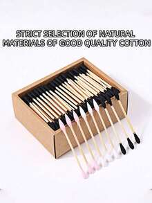 200pcs Bamboo Wood Double-Ended Cotton Swabs In Kraft Paper Box, Makeup Remover Pad Swabs, Ear Canal Cleaning Cotton Buds - Multicolor - View 5