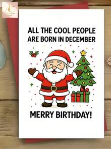 December Birthday Christmas Greeting Card, Cute Santa Claus Xmas Tree Design, All The Cool People Are Born In December, Merry Birthday Card, Funny Dual Celebration Card For December Babies, Holiday Birthday Gift Keepsake - One Size Fits All - View 7
