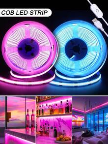 1pc USB COB Light Strip With Switch 5V Flexible Self-Adhesive LED Strip, Cuttable Ambient Light For Bedroom / Bar / TV Background / Party DIY Decoration - One Size - View 1