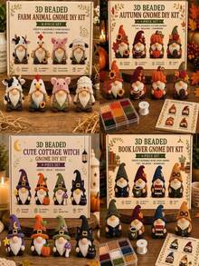1 Set 3D Beaded Forest Gnome DIY Handmade Material Kit, Mushroom Sunflower Moon House Theme Beaded Art Craft Material Set, Suitable For Home Decor, Room Decoration, Desktop Ornament, Handmade Project, Creative Handmade Gift And Seasonal Display - Jewelry Making Kit - View 7