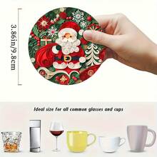 8pcs/Set Holiday Wooden Coasters - Heat-Resistant Round Tabletop Protectors, Suitable For Christmas And Holiday Celebrations - Perfect For Cafes, Offices, Restaurants, Kitchens And Home Gatherings - View 5